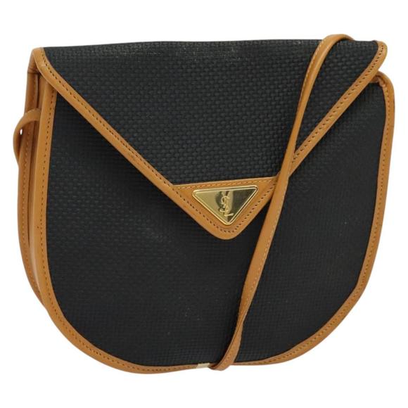 SAINT LAURENT Shoulder Bag Leather Black Gold Auth am8872 - Picture 1 of 16